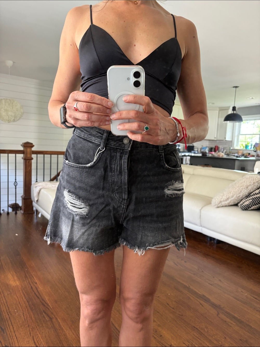 Zara Distressed Black Denim Jean Shorts